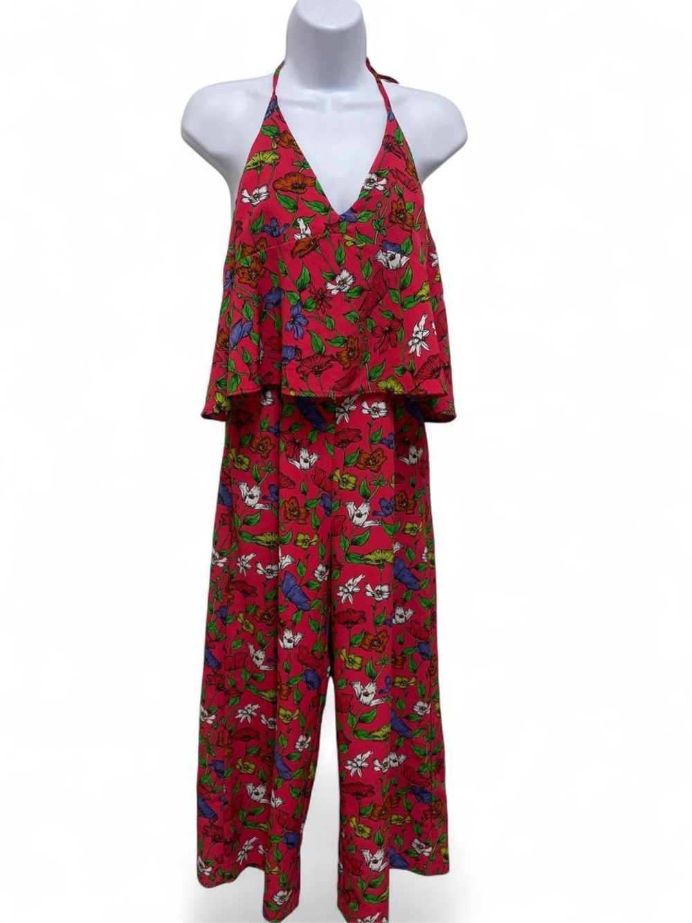 Zara Women’s Pink/ Red Floral Halter Jumpsuit Size XS